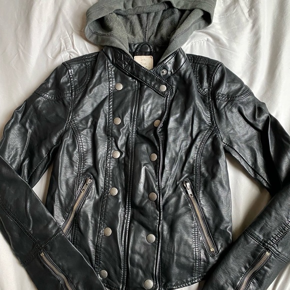 Free People Vegan Leather Hooded Moto Jacket - Picture 4 of 11